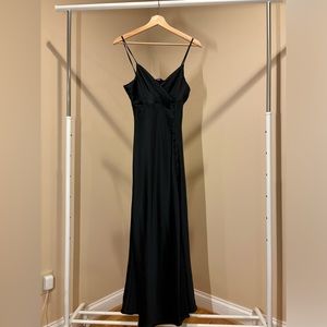 Satin long / midi dress, with button detailing and thigh-high slit